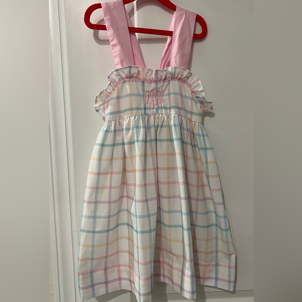 Eliza James Kids Pastel Plaid Kids Dress with Pink Straps Size 4